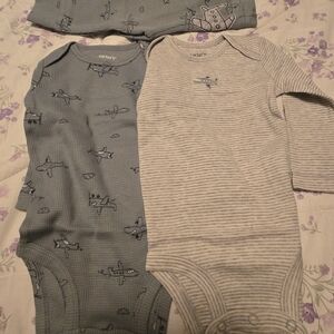 Carter's Blue and Gray Airplane Bodysuit Set